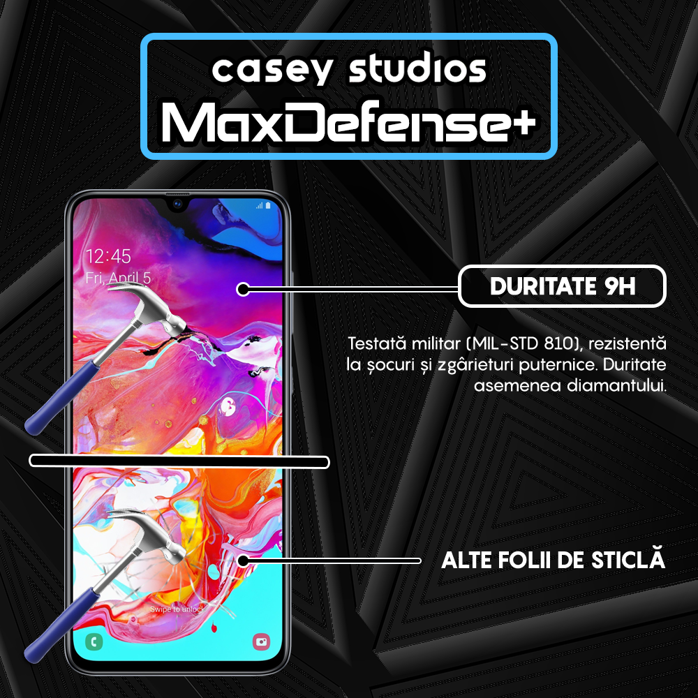 Folie Sticla MaxDefense+ - Samsung Galaxy A70/A70s - Negru