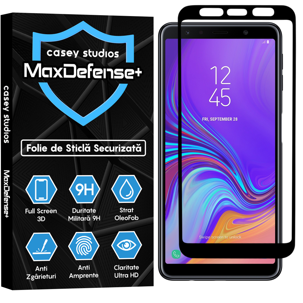 Folie Sticla MaxDefense+ - Samsung Galaxy A7 2018 - Negru
