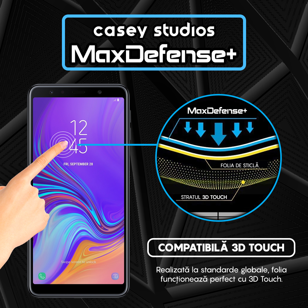 Folie Sticla MaxDefense+ - Samsung Galaxy A7 2018 - Negru