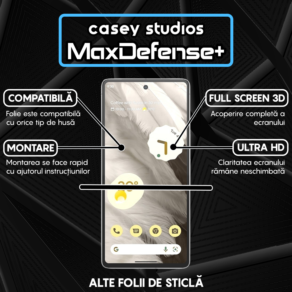 Folie Sticla MaxDefense+ - Google Pixel 7 - Negru