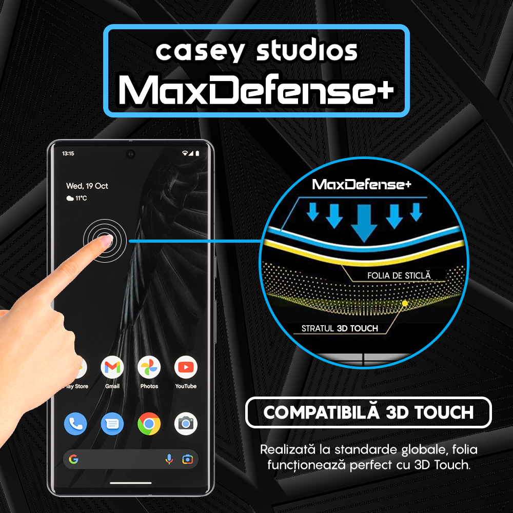 Folie Sticla MaxDefense+ - Google Pixel 7 Pro - Negru