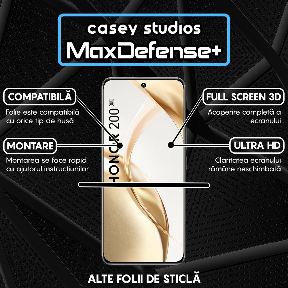 Folie Sticla MaxDefense+ - Honor 200 - Negru