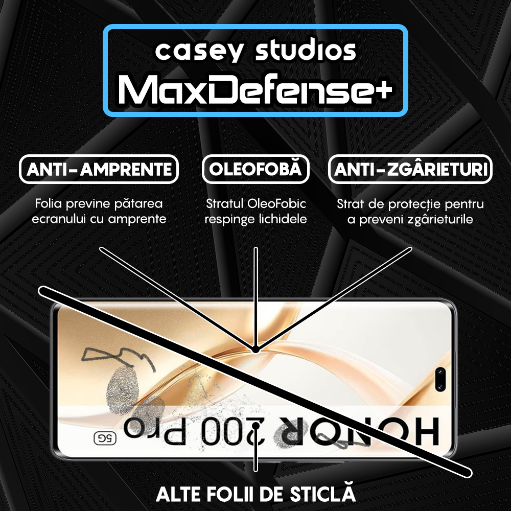 Folie Sticla MaxDefense+ - Honor 200 Pro - Negru