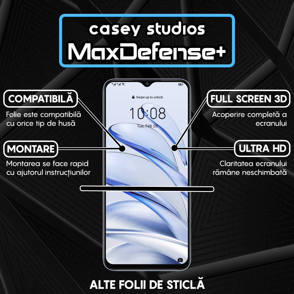 Folie Sticla MaxDefense+ - Honor 70 Lite - Negru