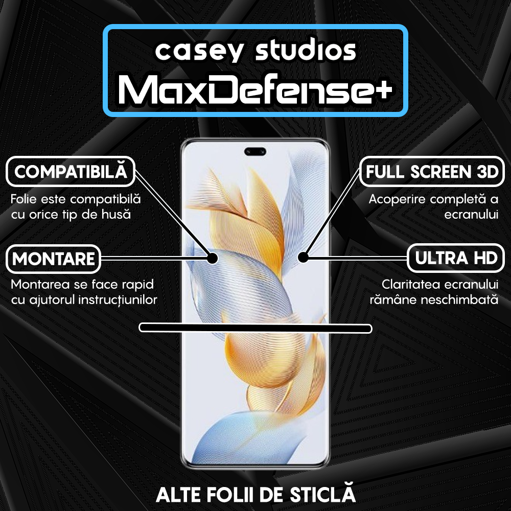 Folie Sticla MaxDefense+ - Honor 90 Pro - Negru