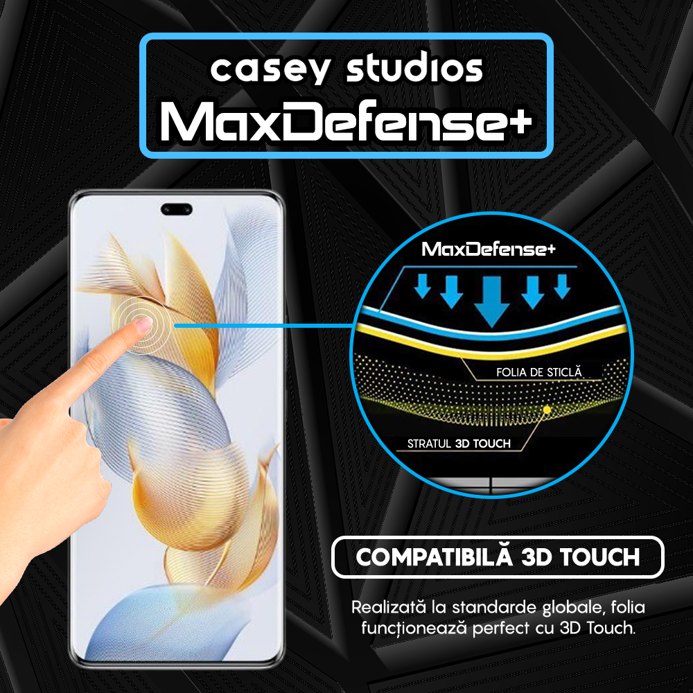 Folie Sticla MaxDefense+ - Honor 90 Pro - Negru