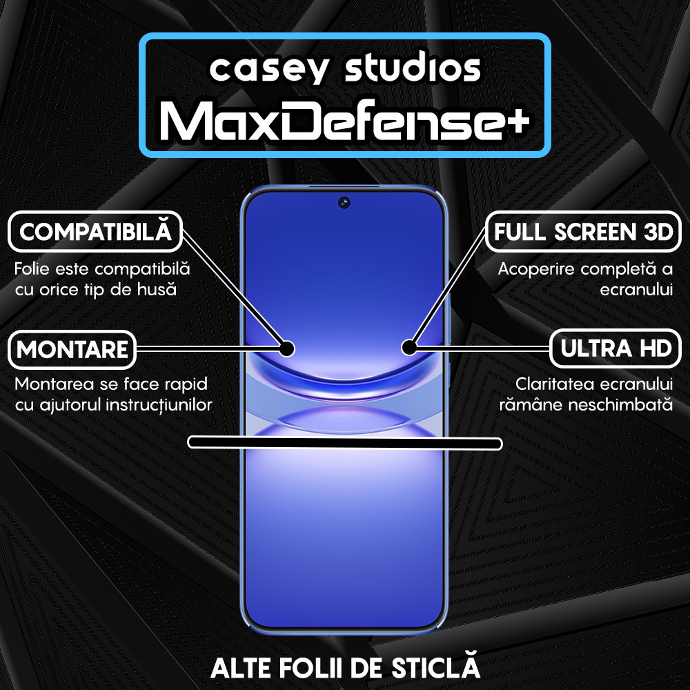 Folie Sticla MaxDefense+ - Huawei nova 12s - Negru