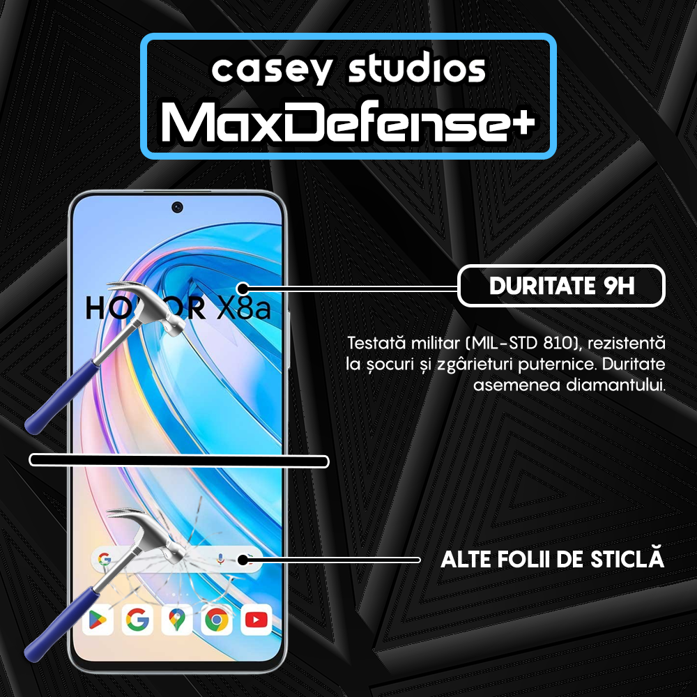 Folie Sticla MaxDefense+ - Honor X8 4G/X8a - Negru