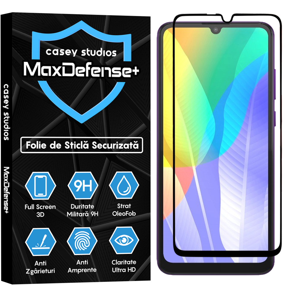 Folie Sticla MaxDefense+ - Huawei Honor 9A/Huawei Y6p - Negru