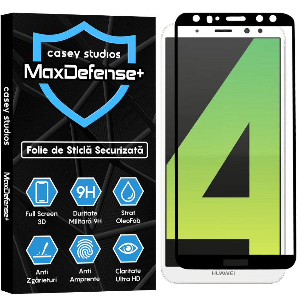 Folie Sticla MaxDefense+ - Huawei Mate 10 Lite - Negru