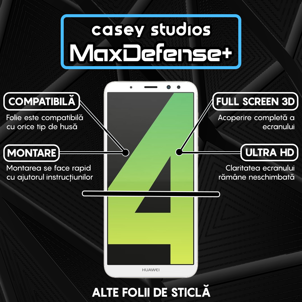 Folie Sticla MaxDefense+ - Huawei Mate 10 Lite - Negru