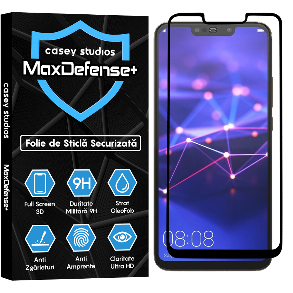 Folie Sticla MaxDefense+ - Huawei Mate 20 Lite/Nova 3/Nova 3i/P Smart Plus - Negru
