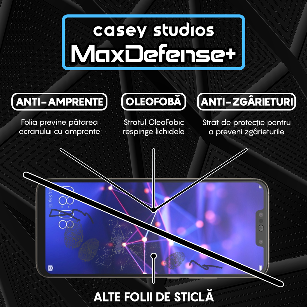 Folie Sticla MaxDefense+ - Huawei Mate 20 Lite/Nova 3/Nova 3i/P Smart Plus - Negru