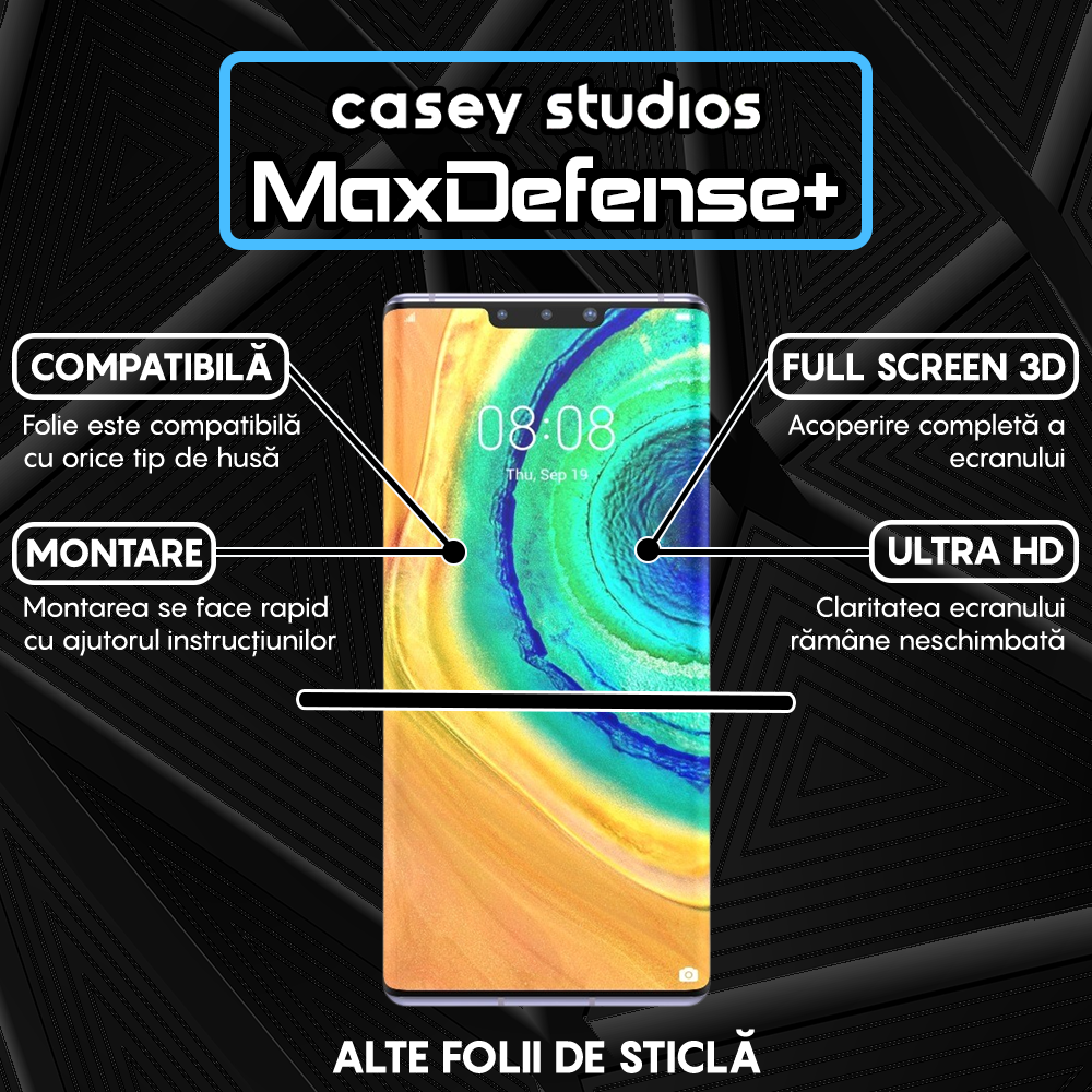 Folie Sticla MaxDefense+ - Huawei Mate 30 Pro/Mate 30 Pro 5G - Negru