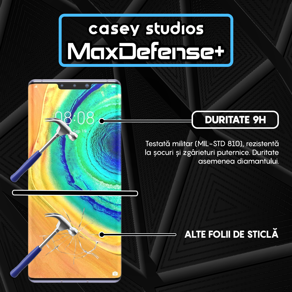 Folie Sticla MaxDefense+ - Huawei Mate 30 Pro/Mate 30 Pro 5G - Negru