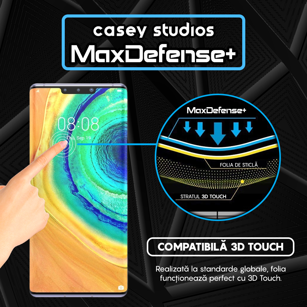 Folie Sticla MaxDefense+ - Huawei Mate 30 Pro/Mate 30 Pro 5G - Negru