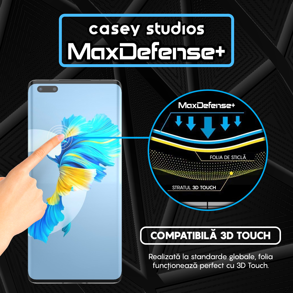 Folie Sticla MaxDefense+ - Huawei Mate 40 Pro - Negru