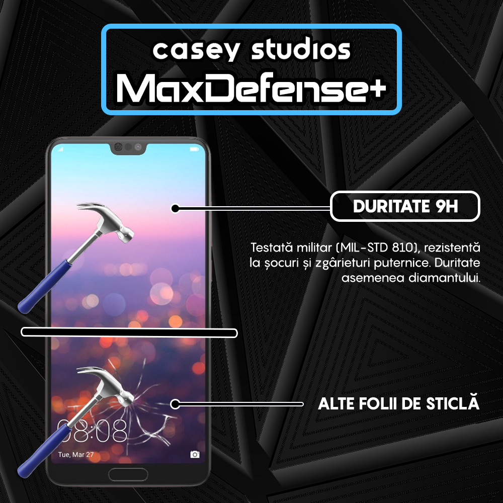 Folie Sticla MaxDefense+ - Huawei P20 - Negru