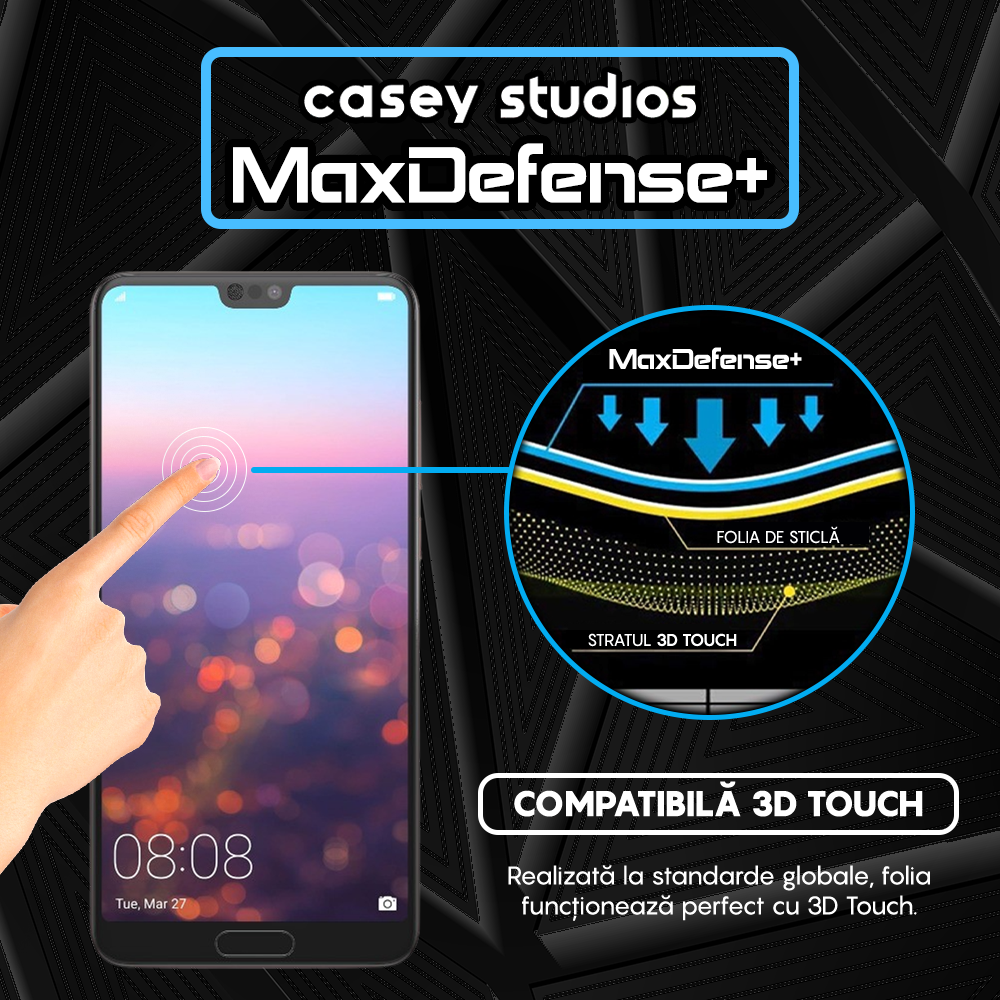 Folie Sticla MaxDefense+ - Huawei P20 - Negru