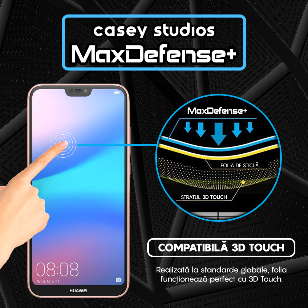 Folie Sticla MaxDefense+ - Huawei P20 lite - Negru
