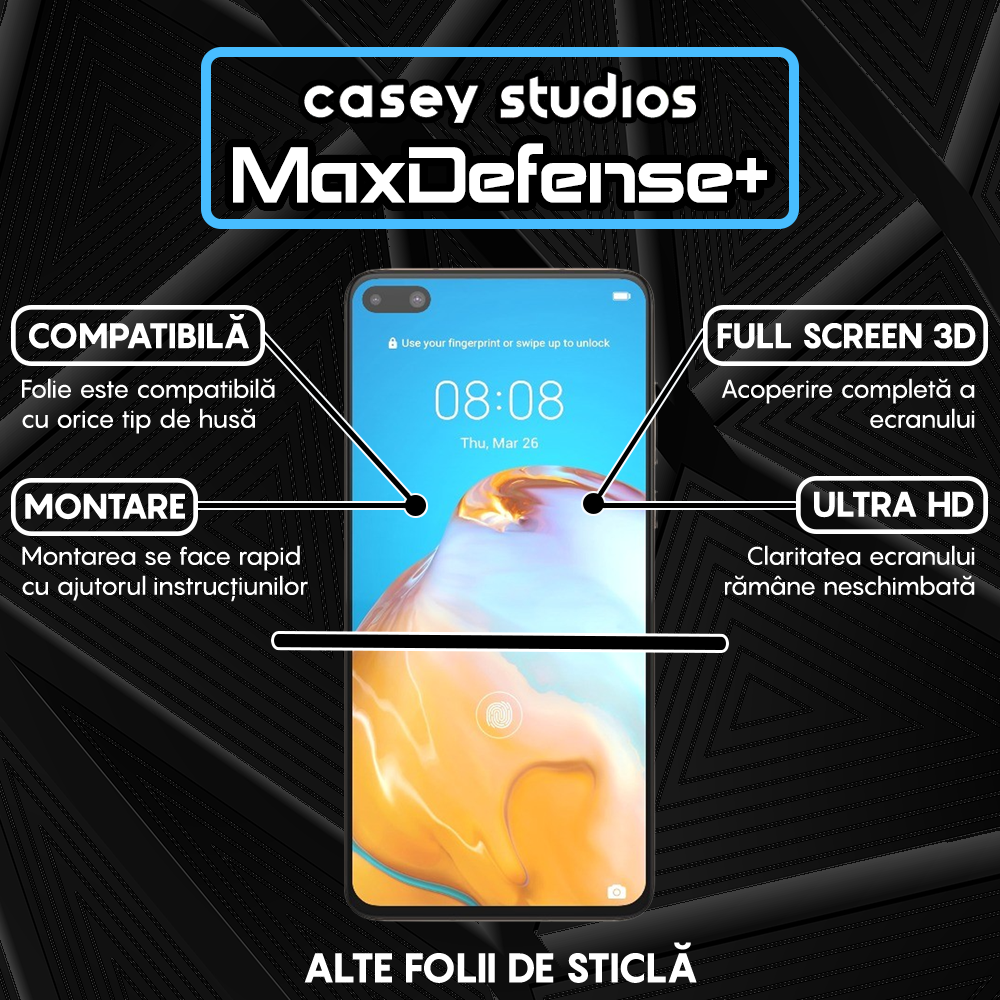 Folie Sticla MaxDefense+ - Huawei P40 - Negru