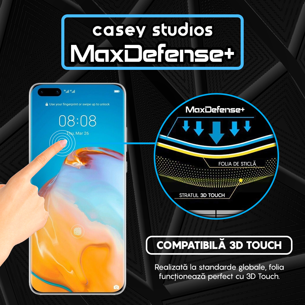 Folie Sticla MaxDefense+ - Huawei P40 Pro/P40 Pro Plus - Negru