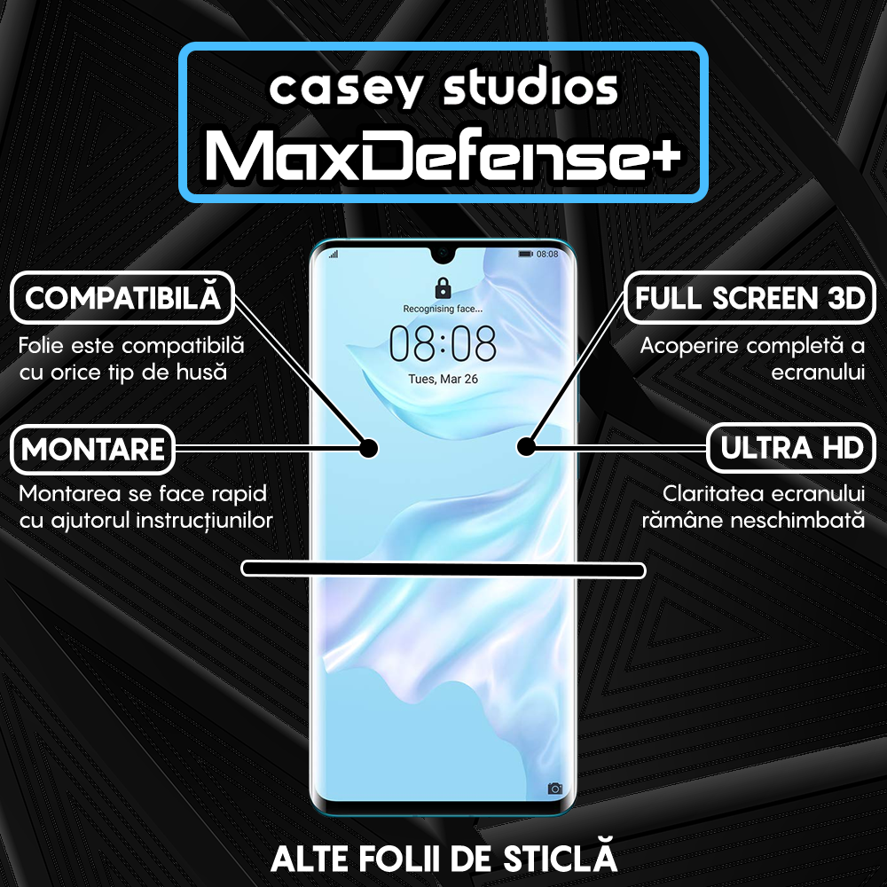 Folie Sticla MaxDefense+ - Huawei P50 - Negru