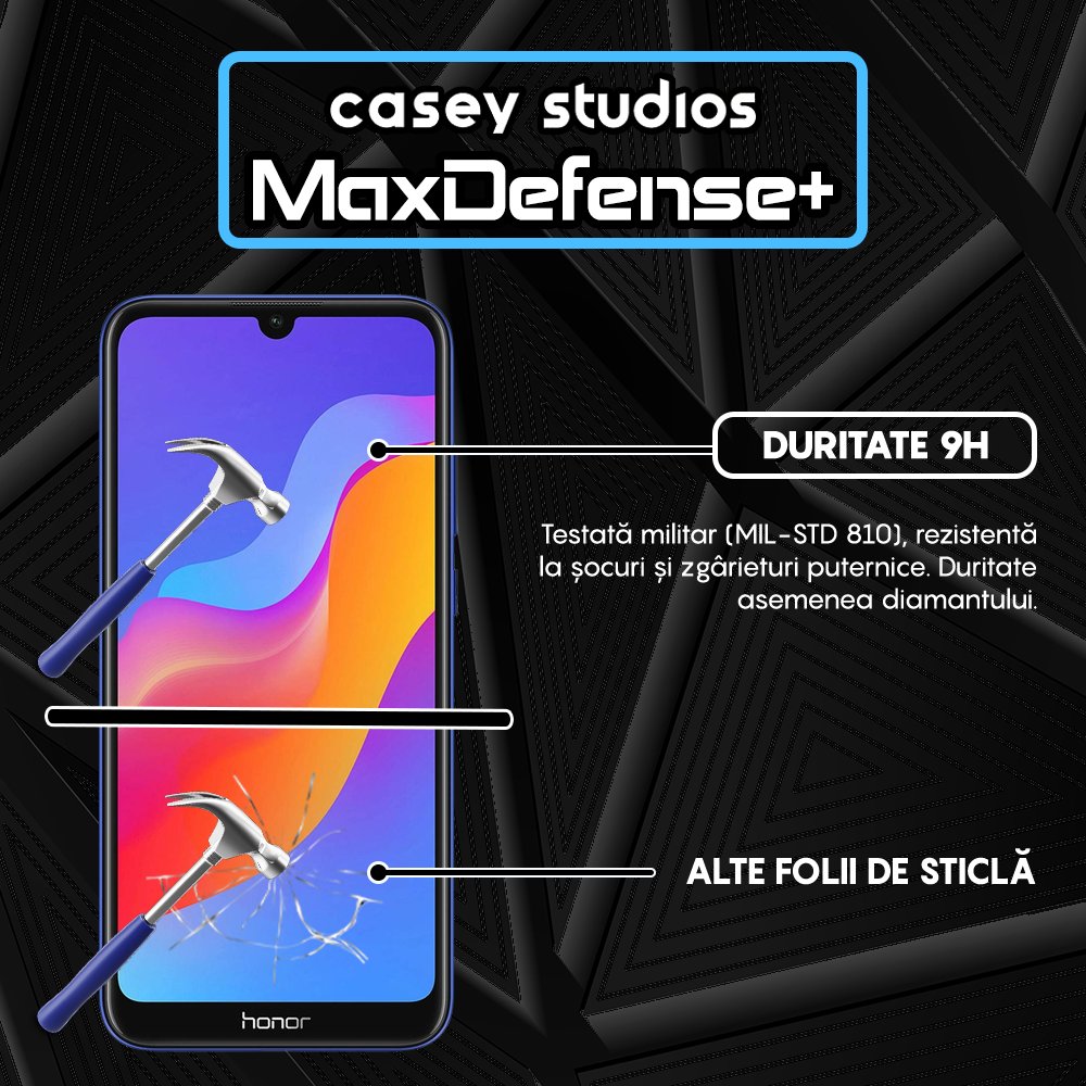 Folie Sticla MaxDefense+ - Huawei Y6 2019/Y6 Pro 2019/Y6p/Honor 8A 2020 - Negru