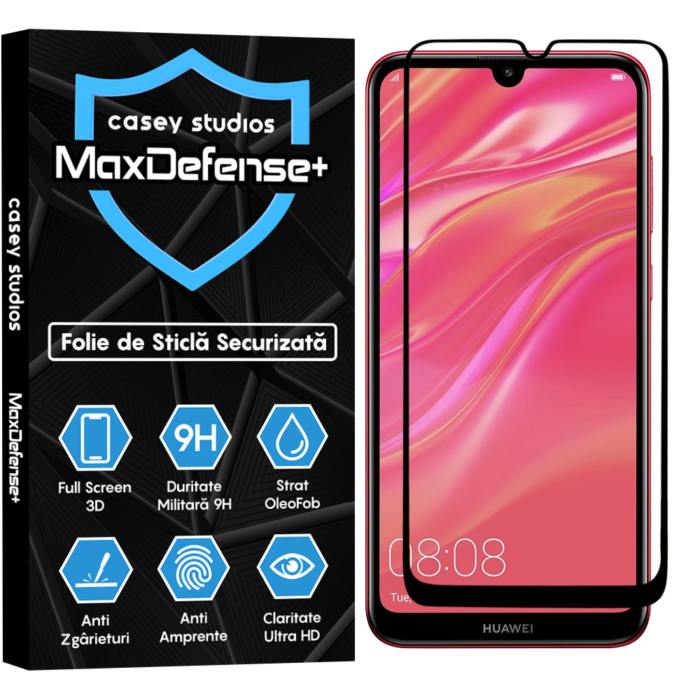 Folie Sticla MaxDefense+ - Huawei Y7 2019/Y7 Prime 2019/Y7 Pro 2019 - Negru