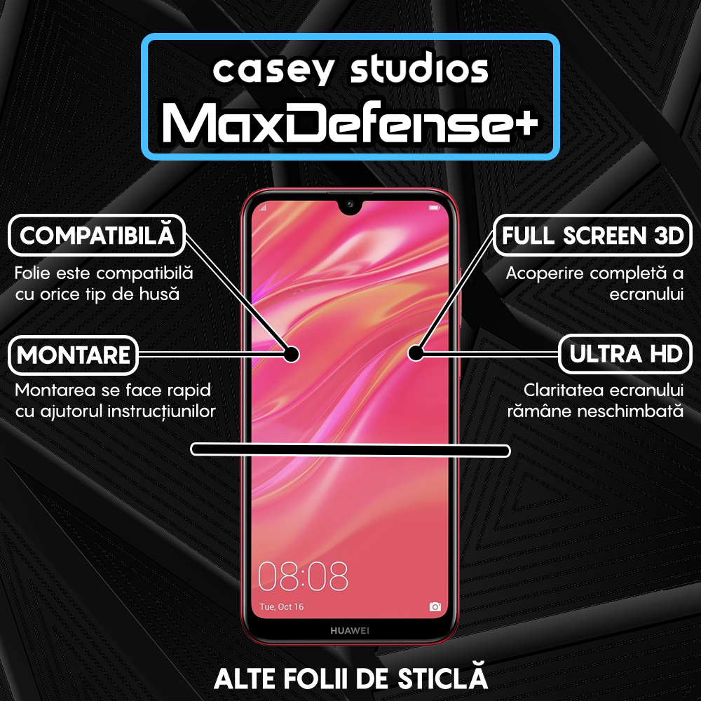 Folie Sticla MaxDefense+ - Huawei Y7 2019/Y7 Prime 2019/Y7 Pro 2019 - Negru