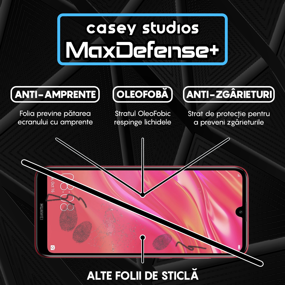 Folie Sticla MaxDefense+ - Huawei Y7 2019/Y7 Prime 2019/Y7 Pro 2019 - Negru