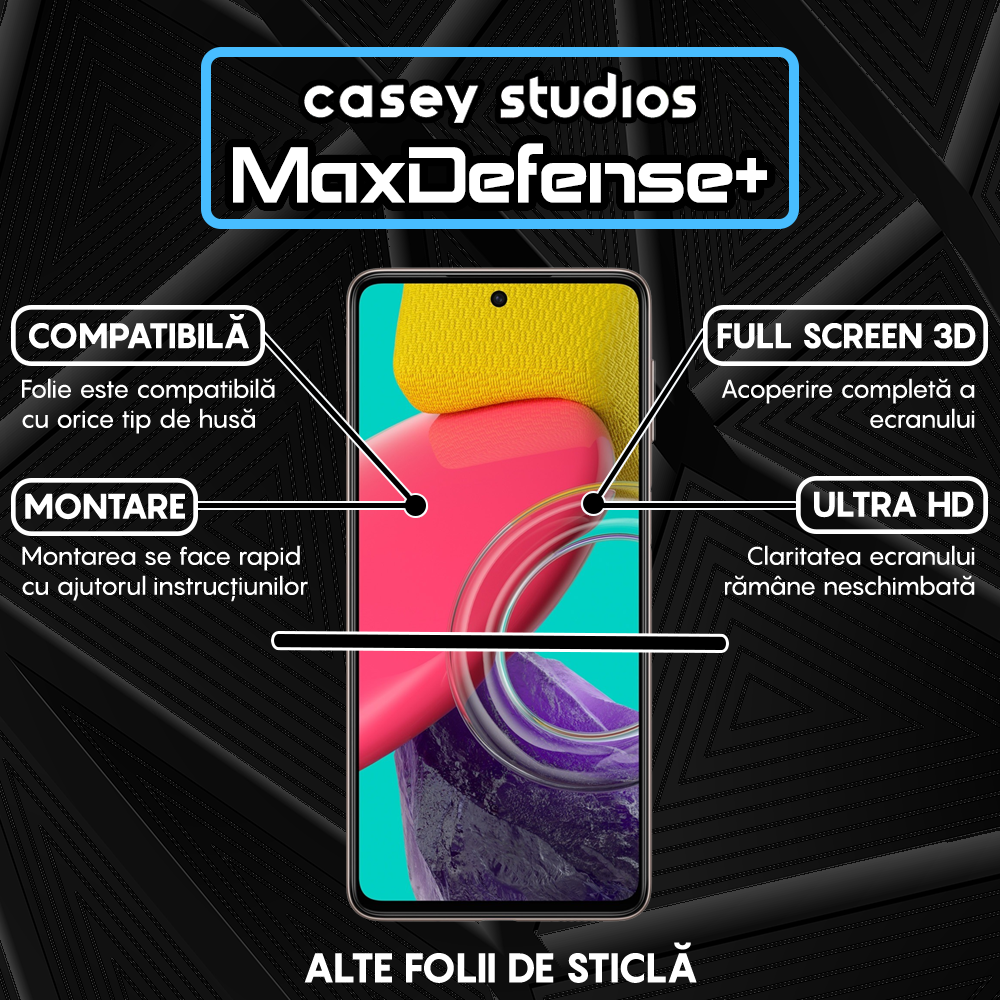 Folie Sticla MaxDefense+ - Samsung Galaxy M53 - Negru