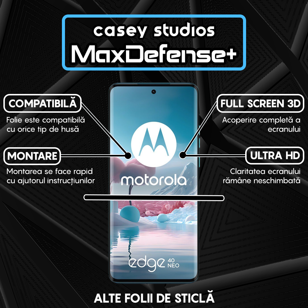 Folie Sticla MaxDefense+ - Motorola Edge 40/Edge 40 Neo - Negru