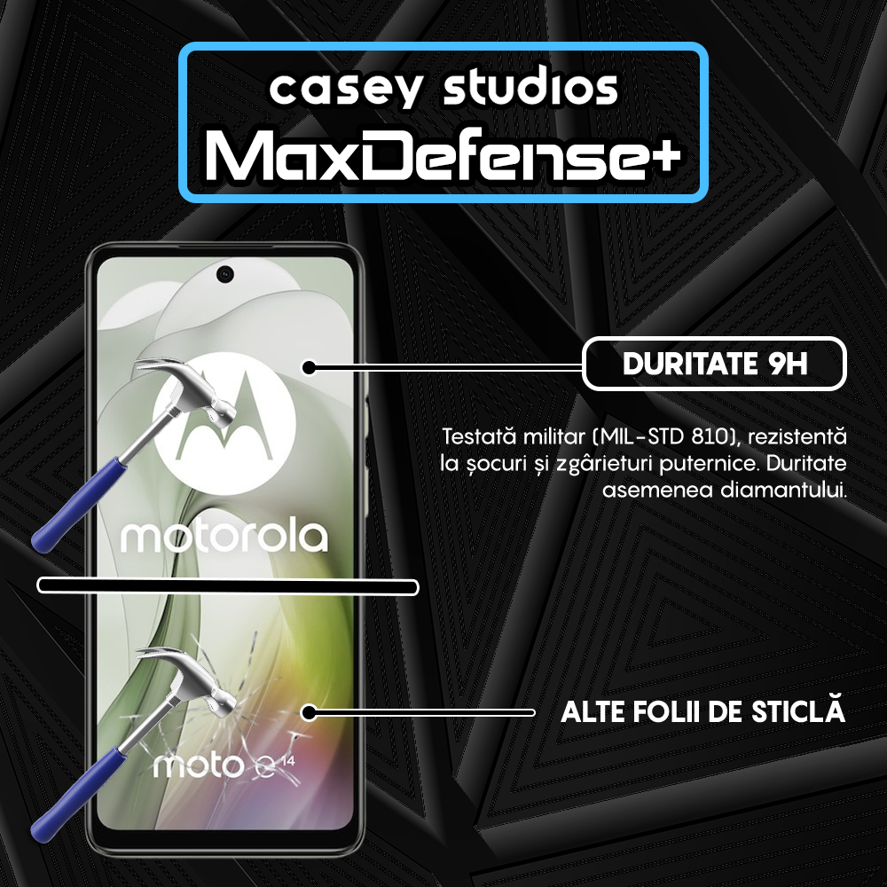 Folie Sticla MaxDefense+ - Motorola Moto E14 - Negru