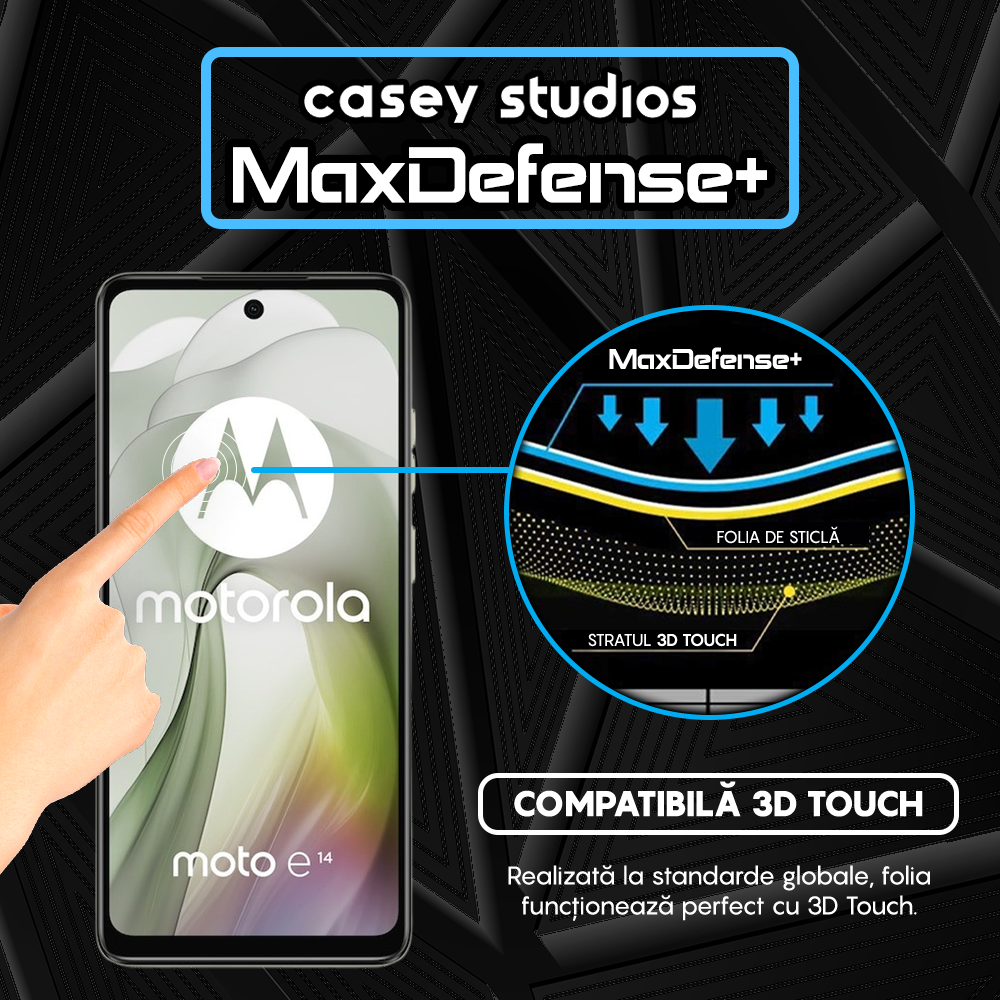 Folie Sticla MaxDefense+ - Motorola Moto E14 - Negru