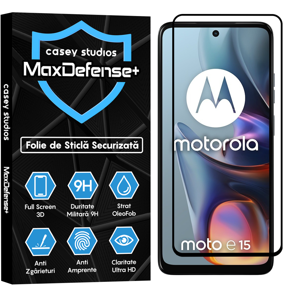 Folie Sticla MaxDefense+ - Motorola Moto E15 - Negru