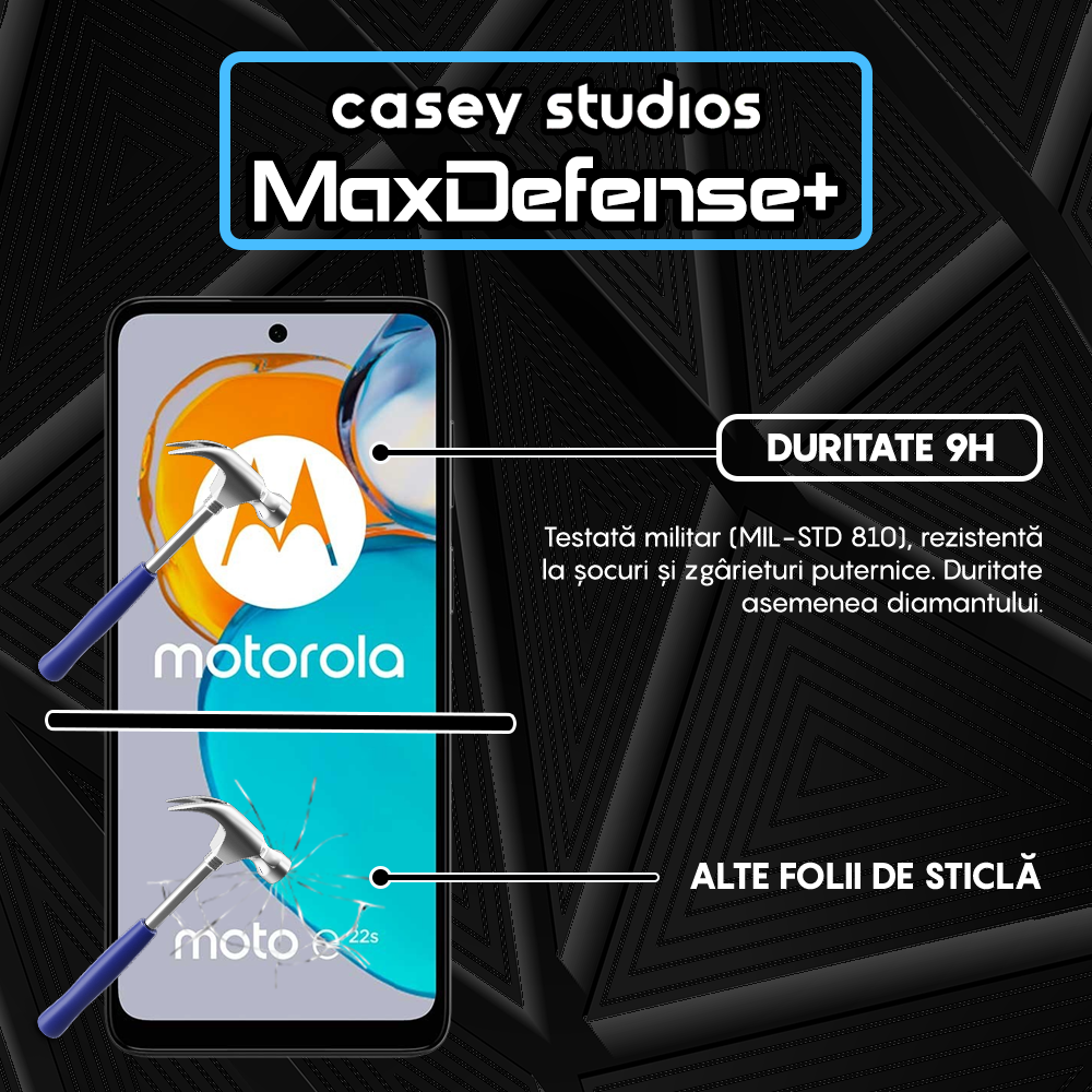 Folie Sticla MaxDefense+ - Motorola Moto E22s - Negru