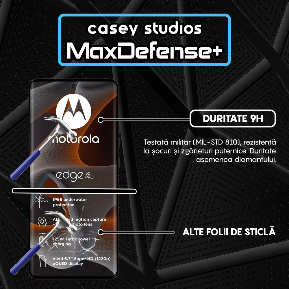 Folie Sticla MaxDefense+ - Motorola Edge 50 Pro - Negru