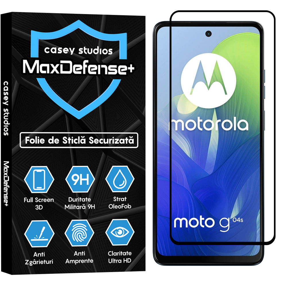 Folie Sticla MaxDefense+ - Motorola Moto G04s - Negru