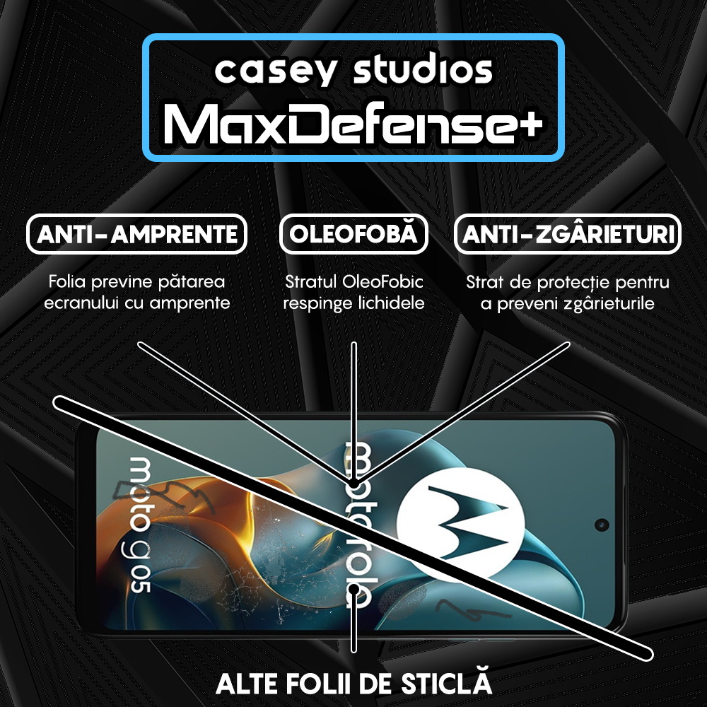 Folie Sticla MaxDefense+ - Motorola Moto G05 - Negru