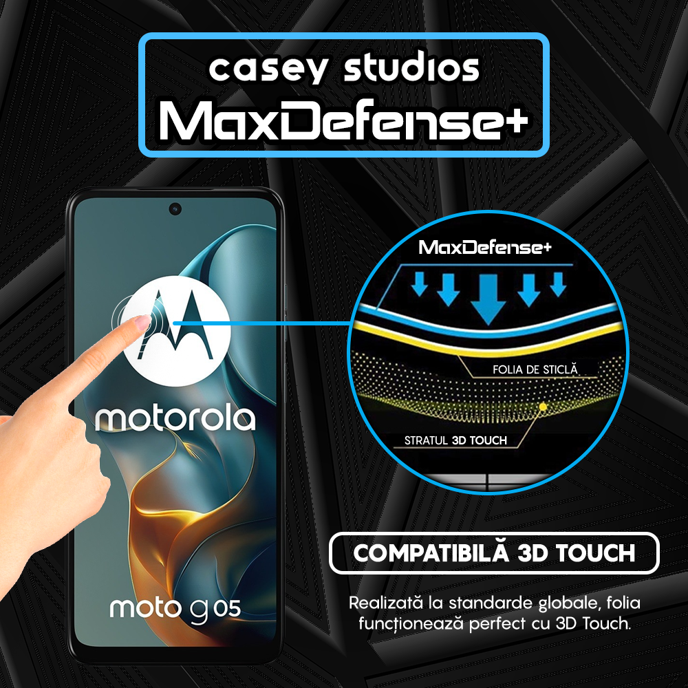 Folie Sticla MaxDefense+ - Motorola Moto G05 - Negru