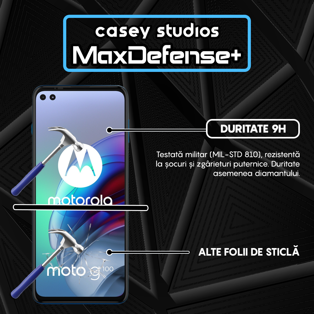 Folie Sticla MaxDefense+ - Motorola Moto G100 - Negru