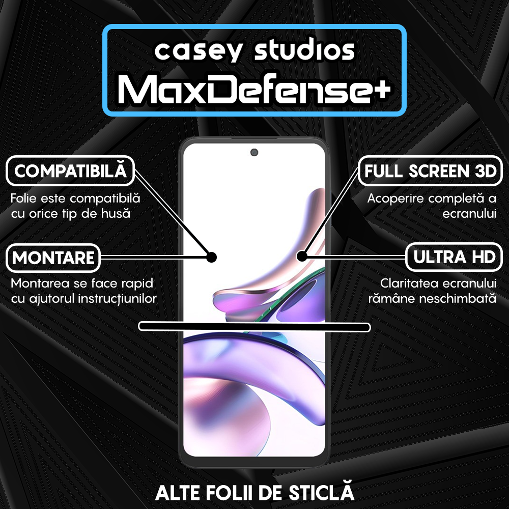 Folie Sticla MaxDefense+ - Motorola Moto G13 - Negru