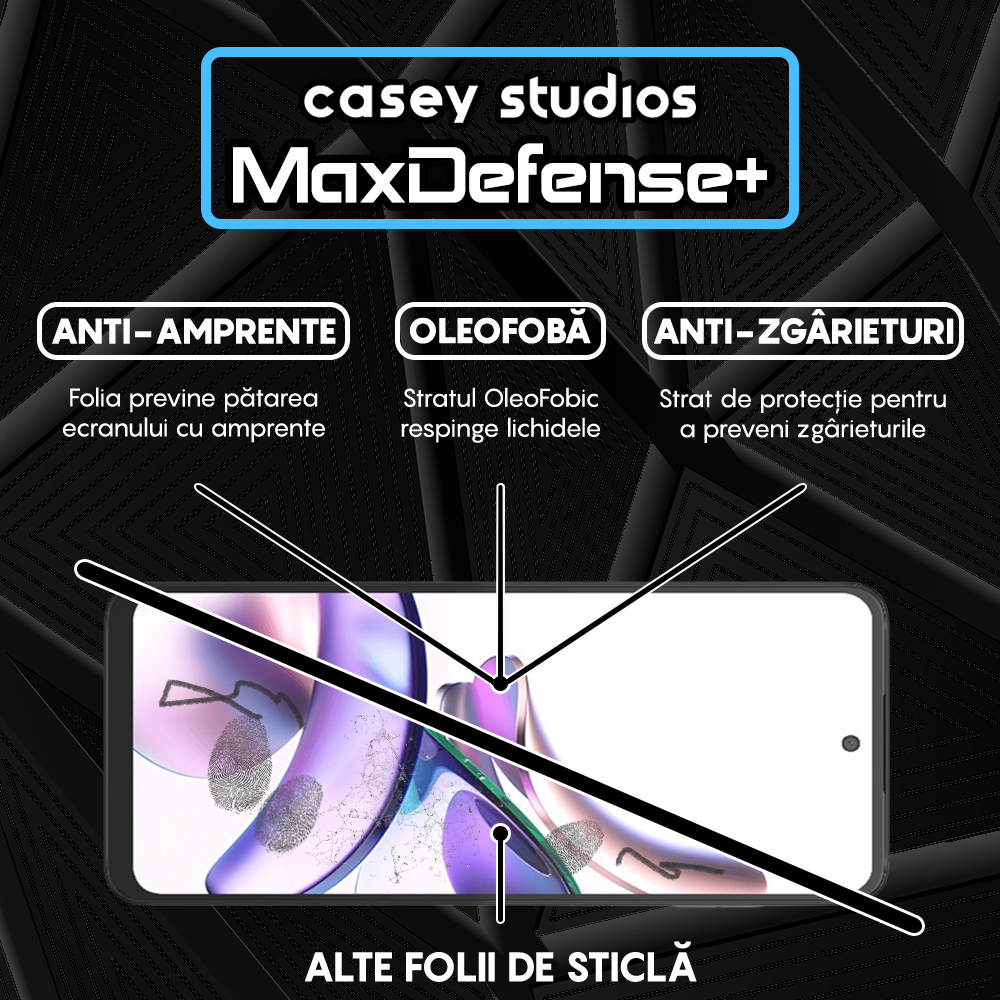Folie Sticla MaxDefense+ - Motorola Moto G13 - Negru