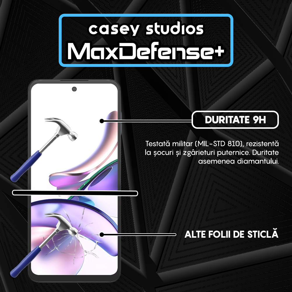 Folie Sticla MaxDefense+ - Motorola Moto G13 - Negru