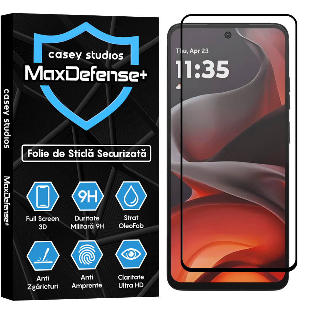 Folie Sticla MaxDefense+ - Motorola Moto G15 - Negru
