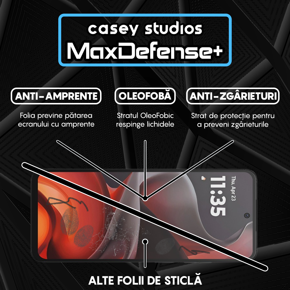 Folie Sticla MaxDefense+ - Motorola Moto G15 - Negru
