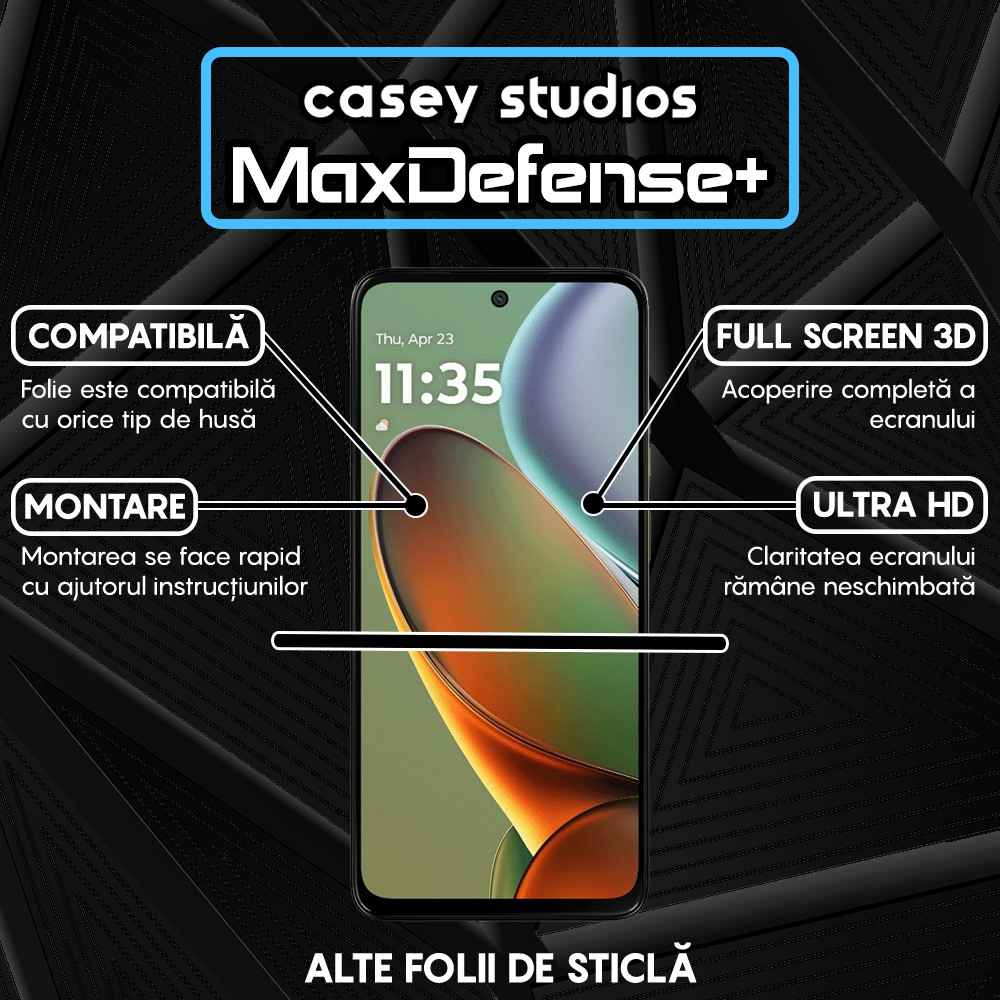 Folie Sticla MaxDefense+ - Motorola Moto G15 Power - Negru