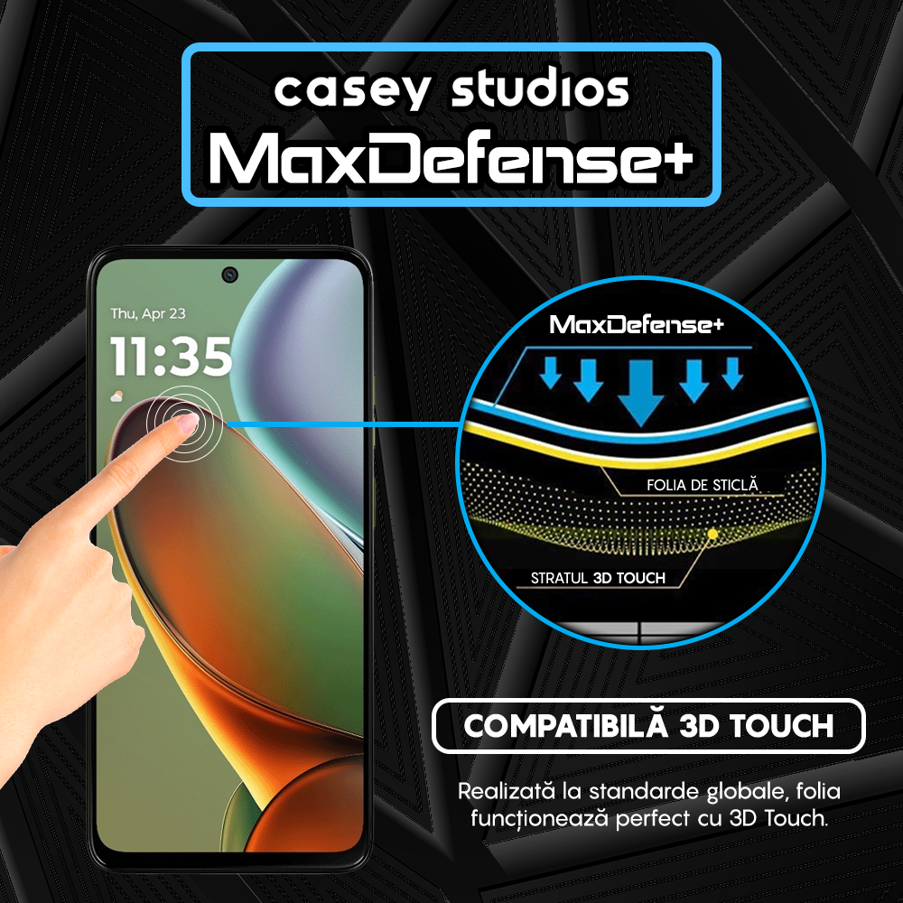 Folie Sticla MaxDefense+ - Motorola Moto G15 Power - Negru