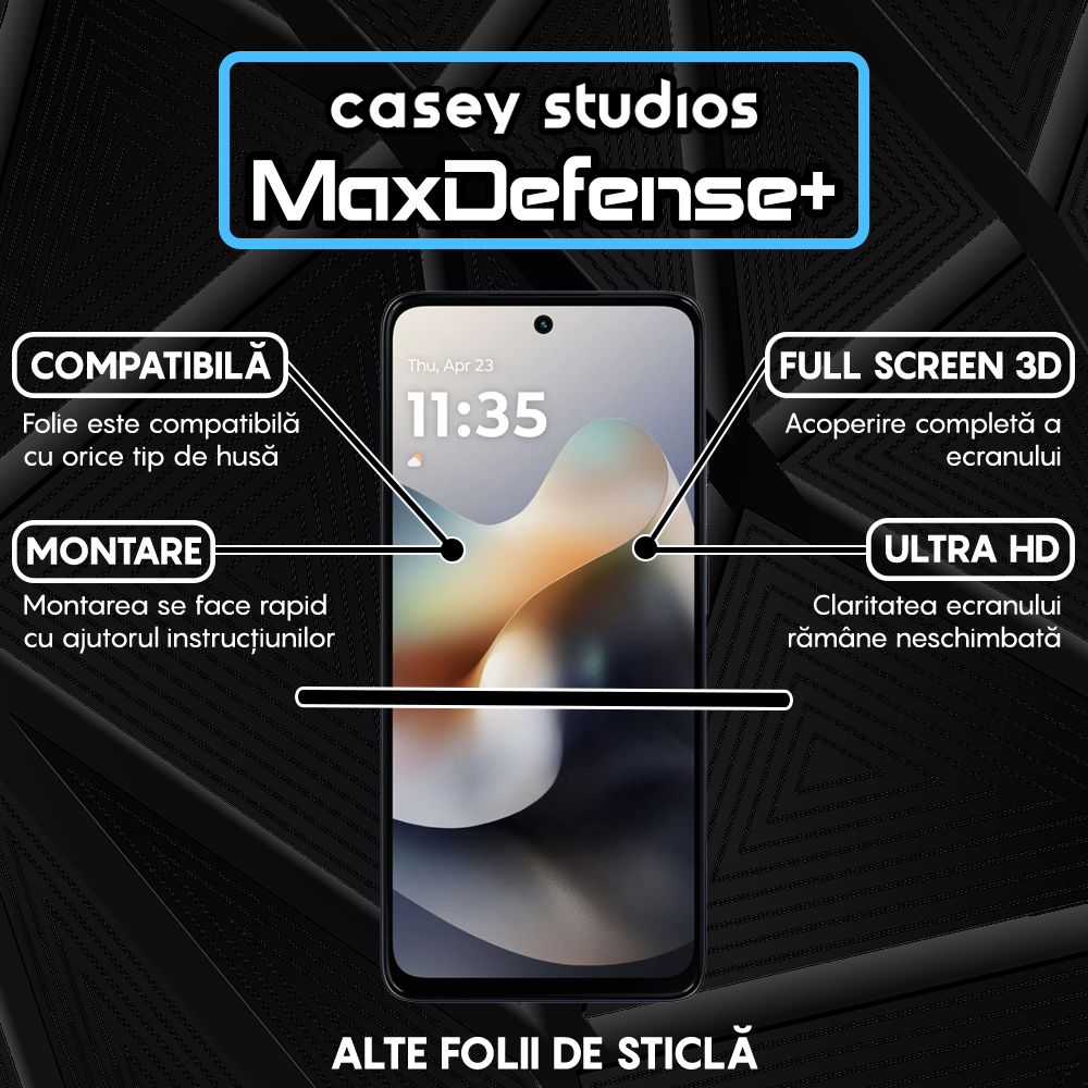 Folie Sticla MaxDefense+ - Motorola Moto G56 5G - Negru